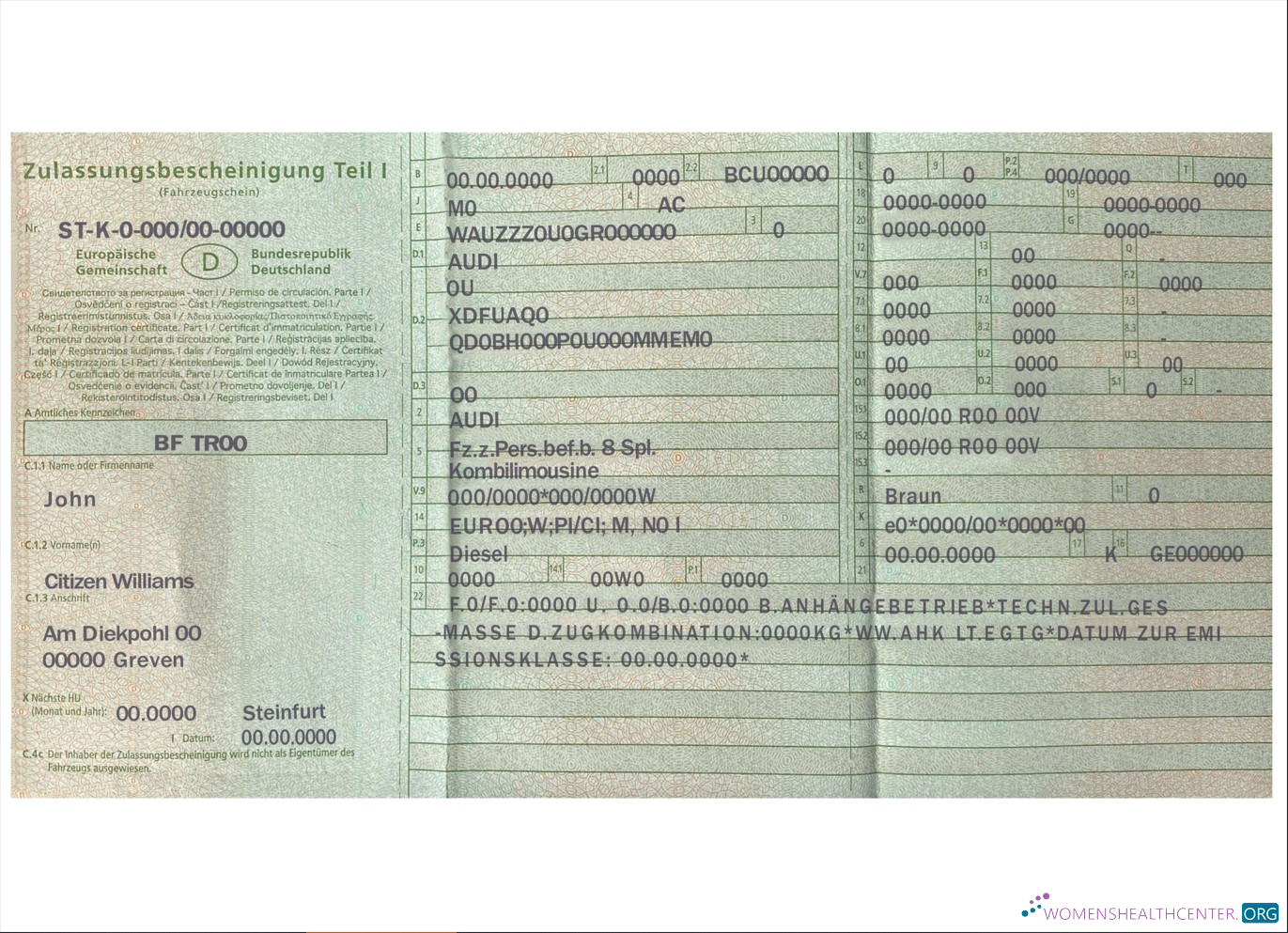 Download Germany vehicle registration certificate Photoshop template